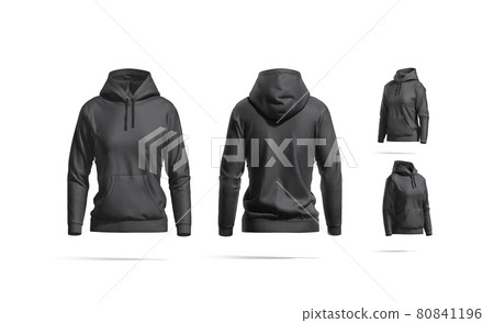 Blank black women sport hoodie mock up, different views Blank black women sport hoodie mock up, different views 80841196