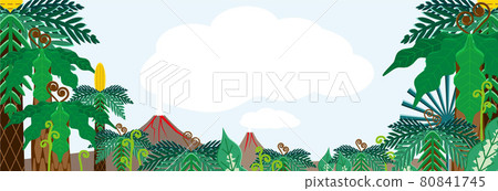 古代植物和火山插圖的背景材料 80841745
