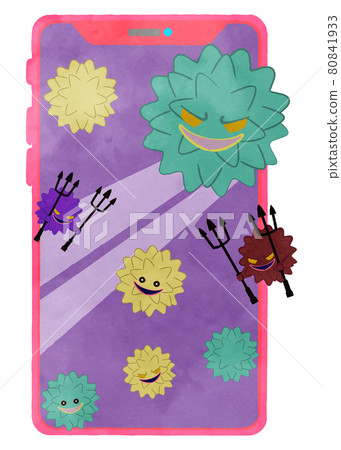 Illustration of a smartphone with a virus attached Pink smartphone version 80841933
