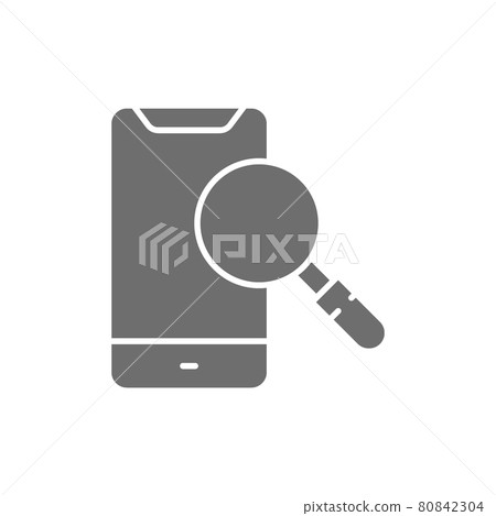 Smartphone with loupe, search phone grey icon. Smartphone with loupe, search phone grey icon. 80842304