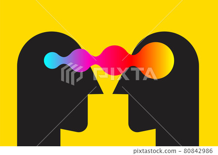 Empathy logo. Two male profiles with wave of understanding 80842986