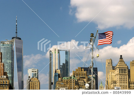 Lower Manhattan downtown in New York City Skyline with urban skyscrapers business district of America Lower Manhattan downtown in New York City Skyline with urban skyscrapers business district of America 80843999