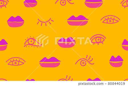 Seamless pattern with eyes and lips 80844019