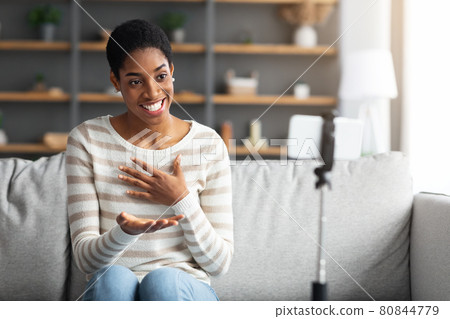 Video Blogging. Young Black Female Capturing Content For Vlog At Home Video Blogging. Young Black Female Capturing Content For Vlog At Home 80844779