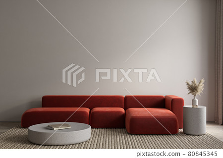 Modern interior with orange sofa and decor. 3d render illustration mockup Modern interior with orange sofa and decor. 3d render illustration mockup 80845345