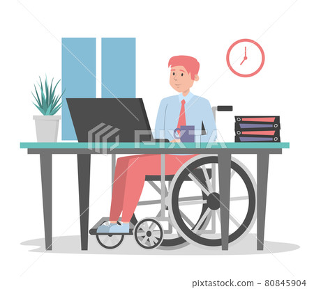 Man in wheechair working in office isolated 80845904