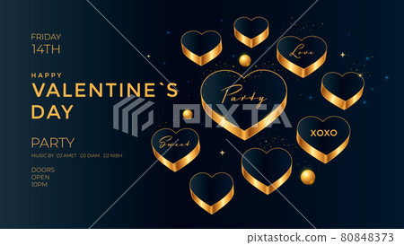 Golden Hearts on dark background. Valentines day 80848373