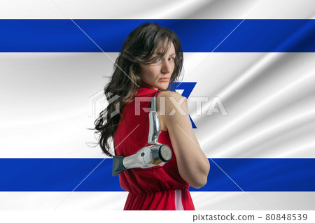 Beauty industry in Israel Happy female hairdresser holding hairdryer against Israel flag background Beauty industry in Israel Happy female hairdresser holding hairdryer against Israel flag background 80848539