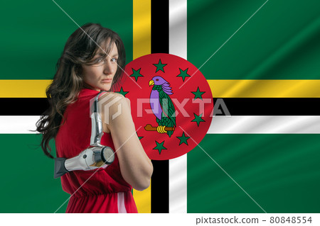 Beauty industry in Dominica Happy female hairdresser holding hairdryer against Dominica flag background Beauty industry in Dominica Happy female hairdresser holding hairdryer against Dominica flag background 80848554