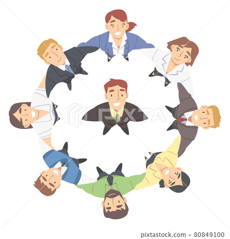 Smiling Business People Characters Embracing Arranging Circle Looking Up Above View Vector Illustration Smiling Business People Characters Embracing Arranging Circle Looking Up Above View Vector Illustration 80849100