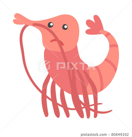 Shrimp Character as Aquatic Mammal with Sad Face Vector Illustration 80849102