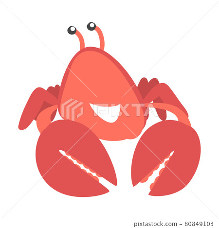 Red Crab Character as Aquatic Mammal with Pair of Pincers Smiling Vector Illustration 80849103