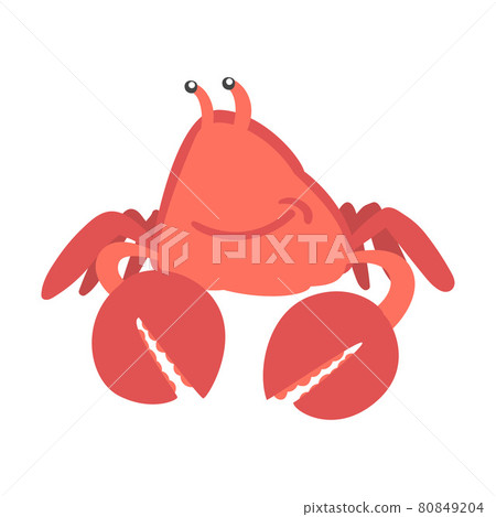 Red Crab Character as Aquatic Mammal with Pair of Pincers Smiling Vector Illustration Red Crab Character as Aquatic Mammal with Pair of Pincers Smiling Vector Illustration 80849204