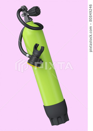 Green diving tank full oxygen for snorkeling isolated on a pink background Green diving tank full oxygen for snorkeling isolated on a pink background 80849246