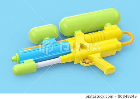 Plastic water gun toy for playing in the swimming pool isolated on blue 80849249