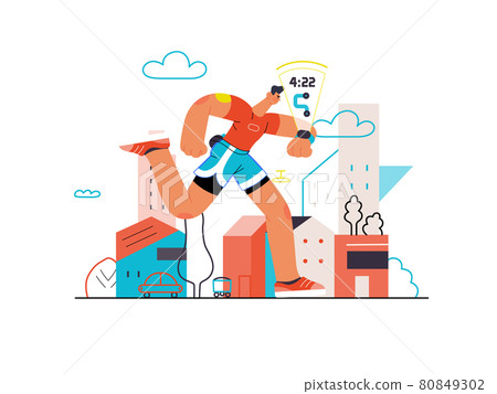 Runners - a man running and exercising outside Runners - a man running and exercising outside 80849302