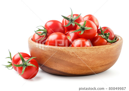 Cherry tomatoes in a plate on a white background. Isolated 80849987
