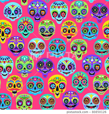 Seamless pattern with sugar skulls for holiday home decoration. Day of the dead Seamless pattern with sugar skulls for holiday home decoration. Day of the dead 80850126