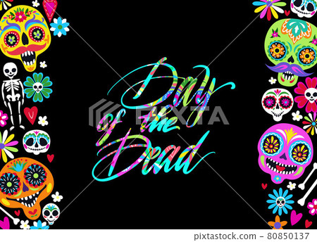 Greeting card with sugar skulls for Mexican autumn traditional holiday Day of the Dead 80850137