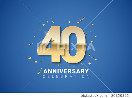40 anniversary background with golden numbers, confetti, stars on bright blue background. Vector Illustration 80850265