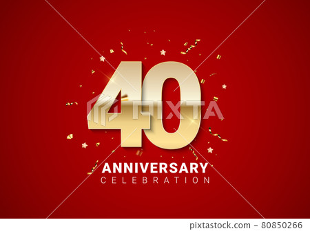 40 anniversary background with golden numbers, confetti, stars on bright red holiday background. Vector Illustration 40 anniversary background with golden numbers, confetti, stars on bright red holiday background. Vector Illustration 80850266