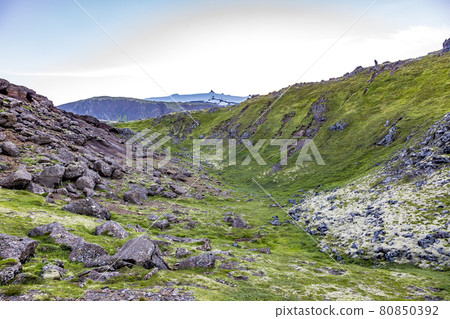 View on Snaefellsjokul volcano in summer during daytime View on Snaefellsjokul volcano in summer during daytime 80850392