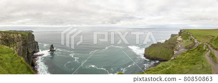 Panorama picture of the Cliffs of Moher at the west coast of Ireland during daytime 80850863