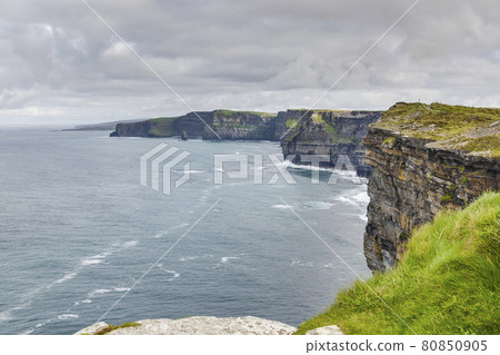 View over cliff line of the Cliffs of Moher in Ireland during daytime View over cliff line of the Cliffs of Moher in Ireland during daytime 80850905