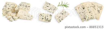 Blue cheese with rosemary isolated on white background with full depth of field. Set or collection Blue cheese with rosemary isolated on white background with full depth of field. Set or collection 80851313