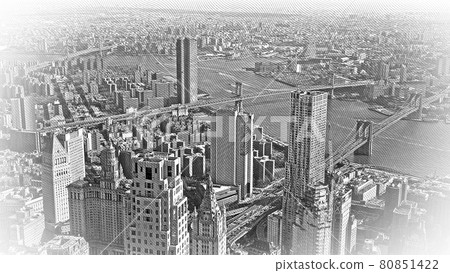 Wide angle aerial view over Manhattan New York Wide angle aerial view over Manhattan New York 80851422