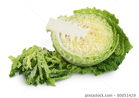 Savoy cabbage half isolated on white background with clipping path and full depth of field Savoy cabbage half isolated on white background with clipping path and full depth of field 80851429
