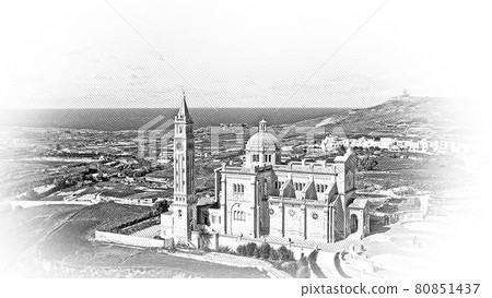 Famous Ta Pinu church on the Island of Gozo - Malta from above Famous Ta Pinu church on the Island of Gozo - Malta from above 80851437