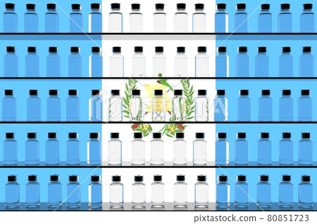 Vaccine bottles and flag of Guatemala. Vaccination related conceptual 3D rendering 80851723