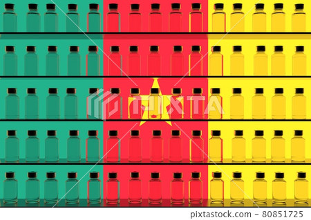 Flag of Cameroon and multiple vaccine vials. Vaccination concept. 3D rendering 80851725