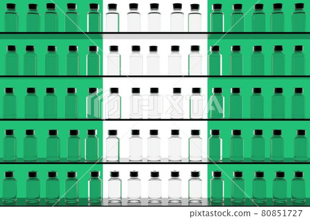 Glass vaccine vials on the shelves and flag of Nigeria. Vaccination related conceptual 3D rendering 80851727