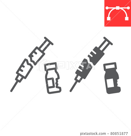 Medical waste line and glyph icon, recycle and ecology, broken syringe and vial vector icon, vector graphics, editable stroke outline sign, eps 10. 80851877