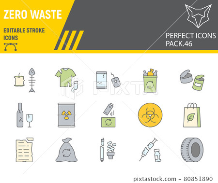 Zero waste color line icon set, recycle... - Stock Illustration ...