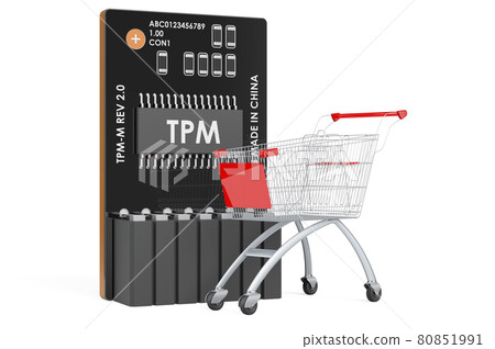 Shopping cart with Trusted Platform Module, TPM. 3D rendering Shopping cart with Trusted Platform Module, TPM. 3D rendering 80851991