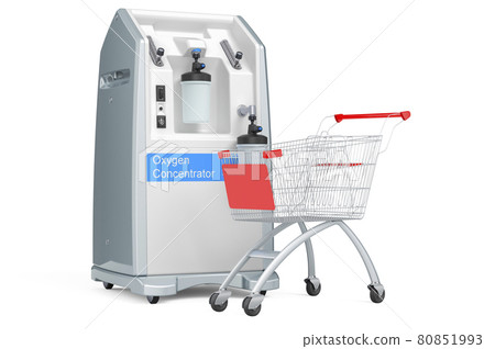 Shopping cart with Home Oxygen Concentrator, 3D rendering Shopping cart with Home Oxygen Concentrator, 3D rendering 80851993