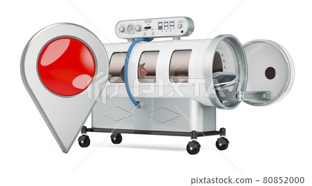 Hyperbaric chamber with map pointer, 3D rendering 80852000