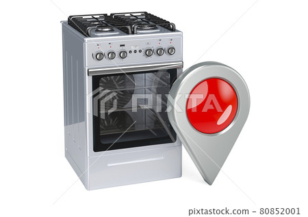 Gas range with map pointer, 3D rendering Gas range with map pointer, 3D rendering 80852001