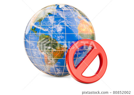 Forbidden symbol with Earth Globe, 3D rendering Forbidden symbol with Earth Globe, 3D rendering 80852002