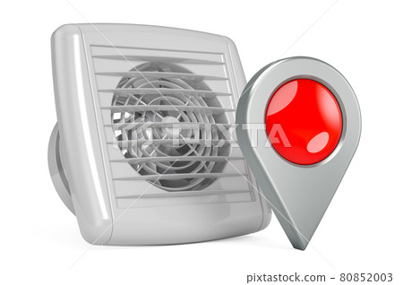 Extractor fan with map pointer, 3D rendering Extractor fan with map pointer, 3D rendering 80852003