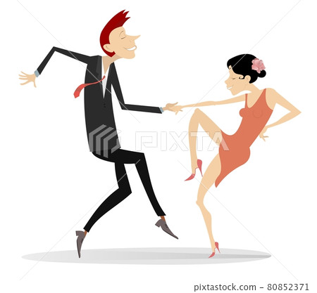 Dancing young couple illustration.  Romantic dancing man and woman isolated on white 80852371