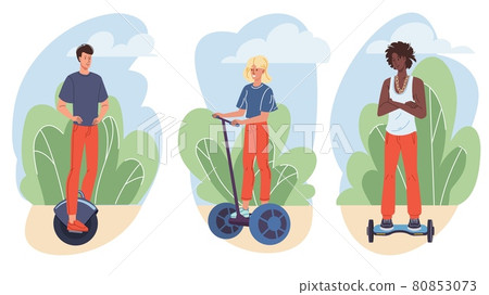 Set of flat cartoon characters ride modern vehicles,vector illustration concept 80853073
