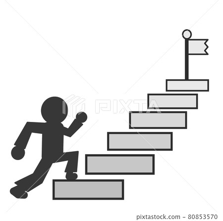 Illustration of a person running up the stairs toward the target point Illustration of a person running up the stairs toward the target point 80853570