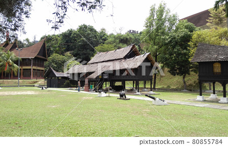 SEREMBAN, MALAYSIA -JULY 11, 2016: Negeri Sembilan Malay traditional house. The house made from woods and no steel nail is used.   80855784