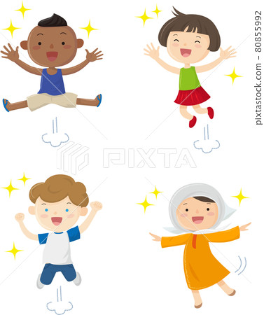 Children of various races happily jumping, SDGs Children of various races happily jumping, SDGs 80855992