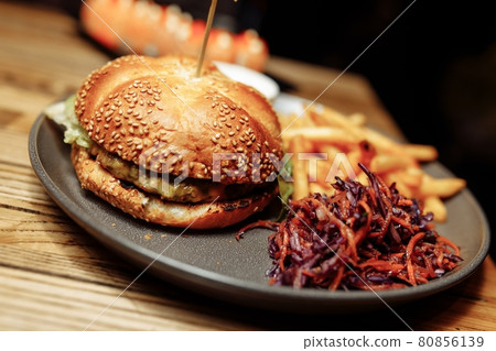 fries and sancwich combo on the plate fries and sancwich combo on the plate 80856139