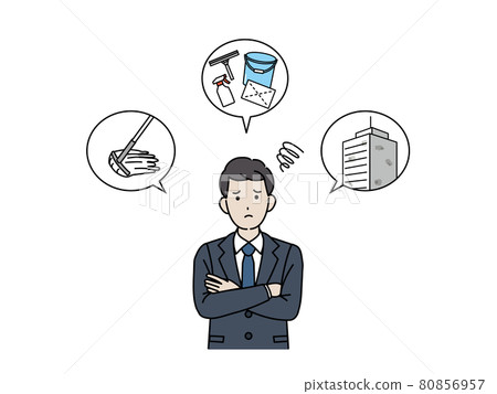 公司打掃，為打掃而煩惱的男商人建築維護插圖素材 80856957